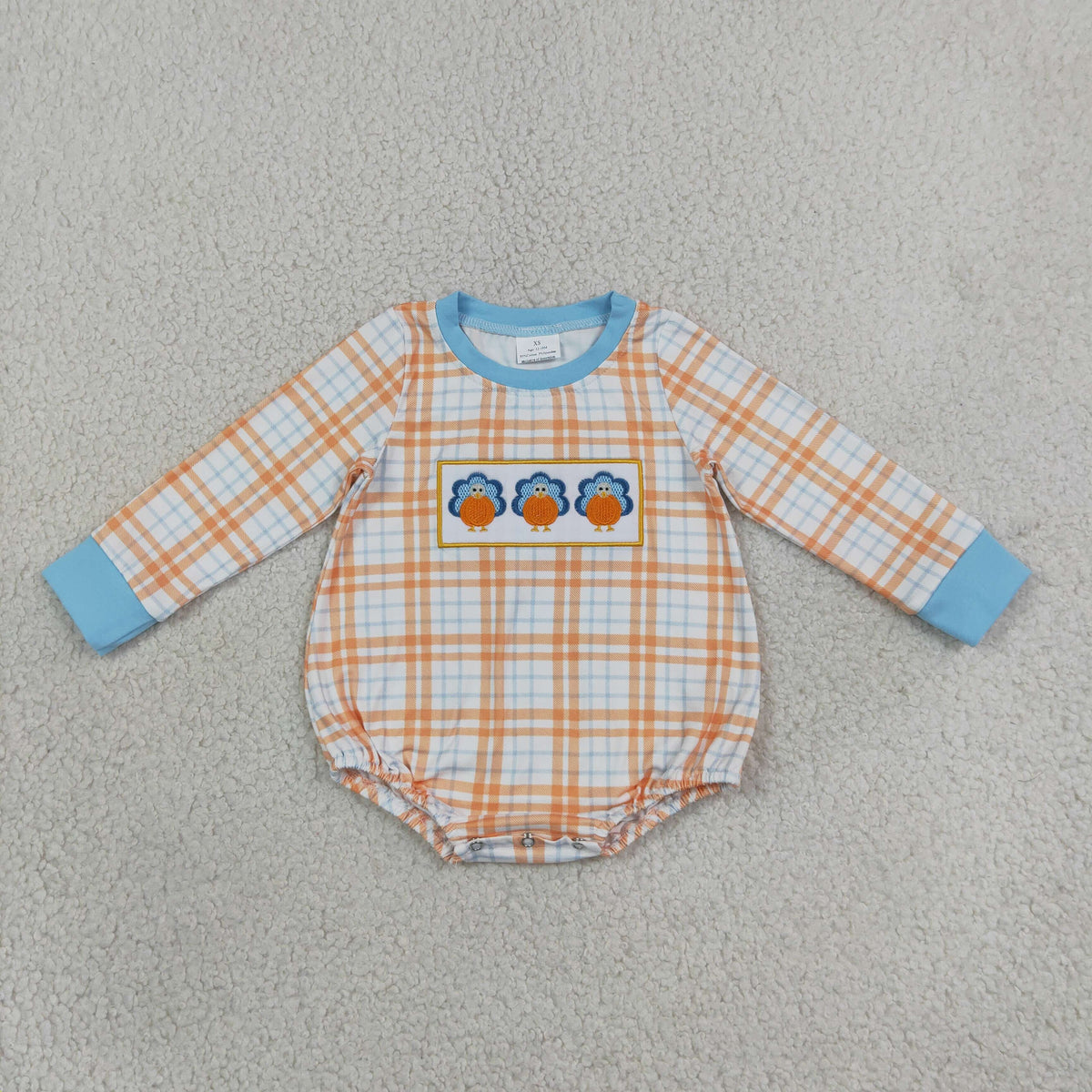 Embroidery Thanksgiving Day Turkey Plaid Kids Sibling Matching Clothes