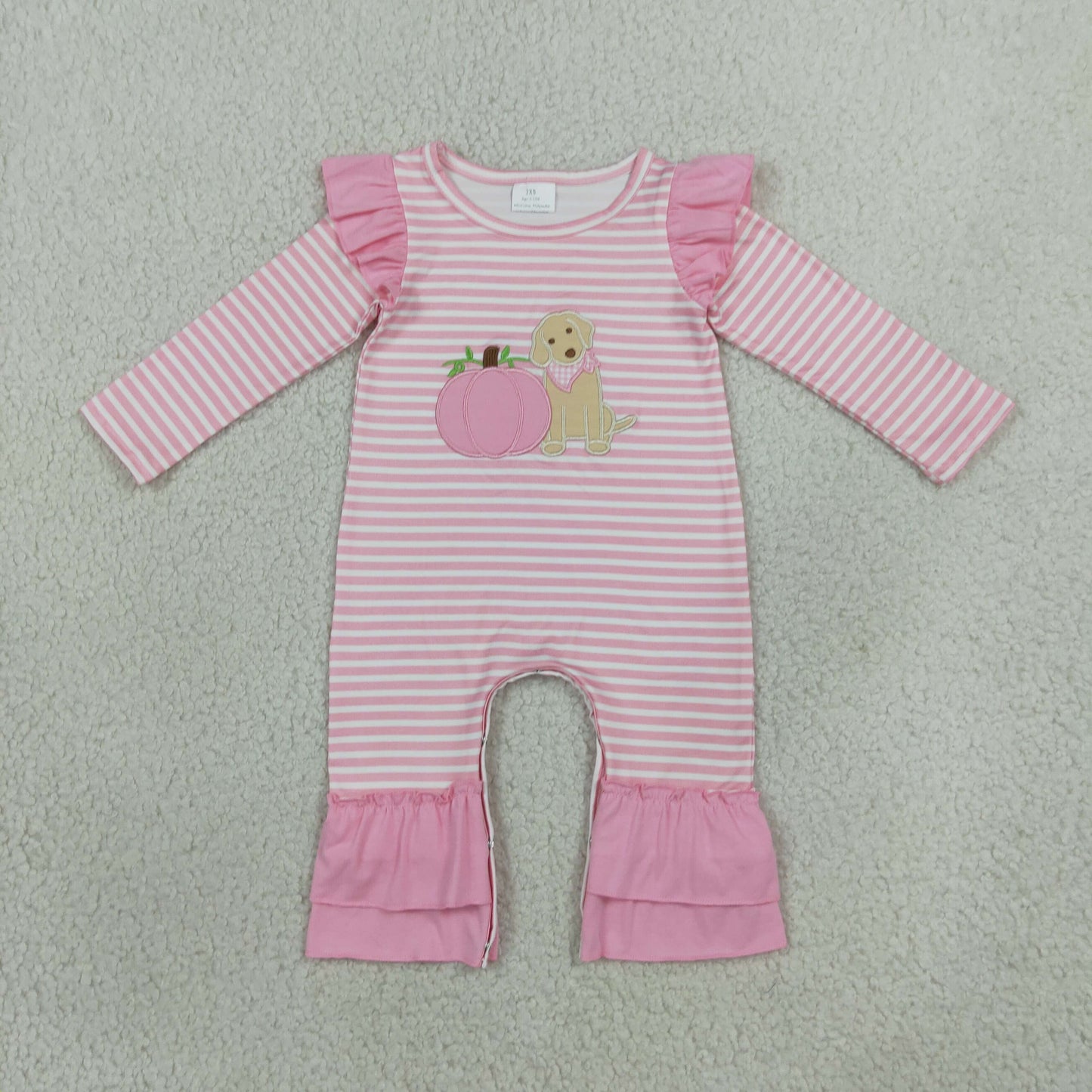 LR3140 RTS baby girl clothes puppy pumpkin embroidery baby fall clothes winter romper