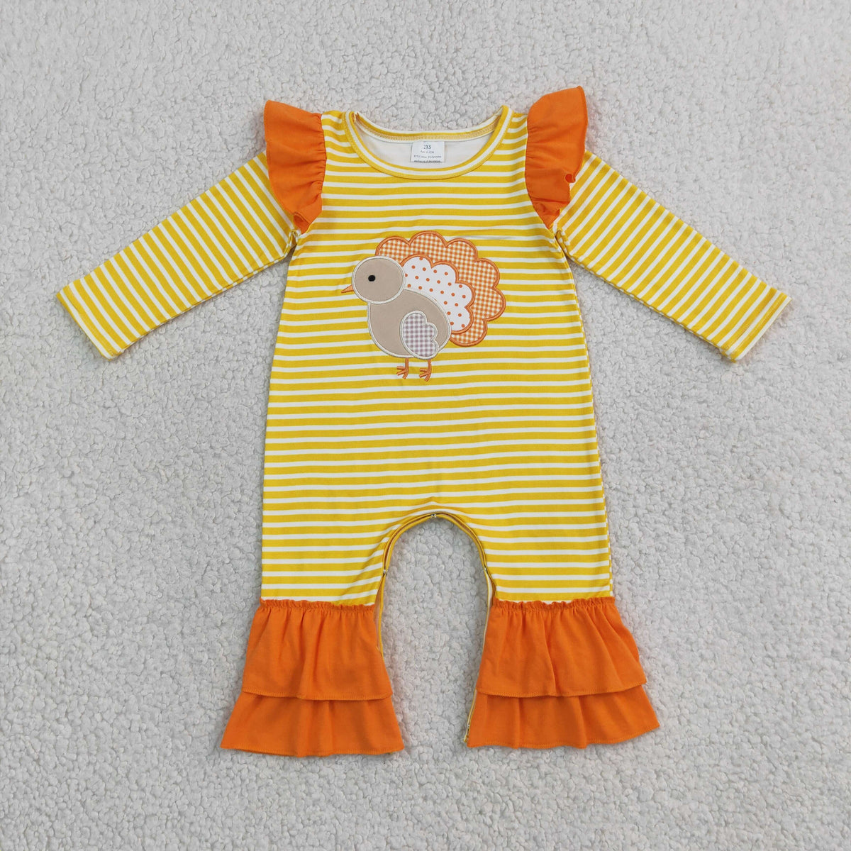 LR3144 Embroidery Thanksgiving Day Turkey Stripe Ruffles Baby Girls Romper 202609 RTS