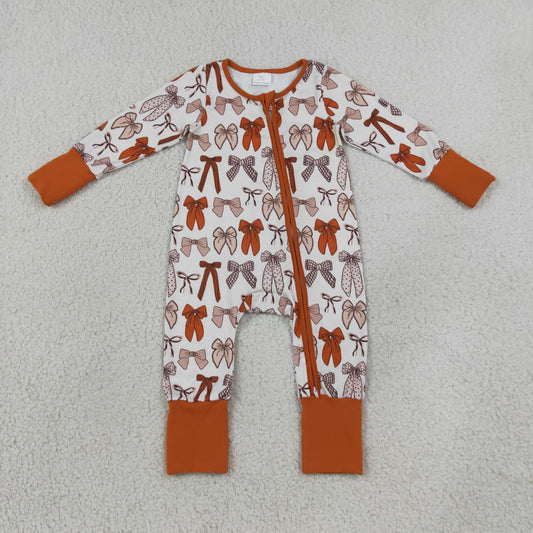 LR3158 Fall Coquette Bows Baby Footie Sleepers Romper 202609 RTS