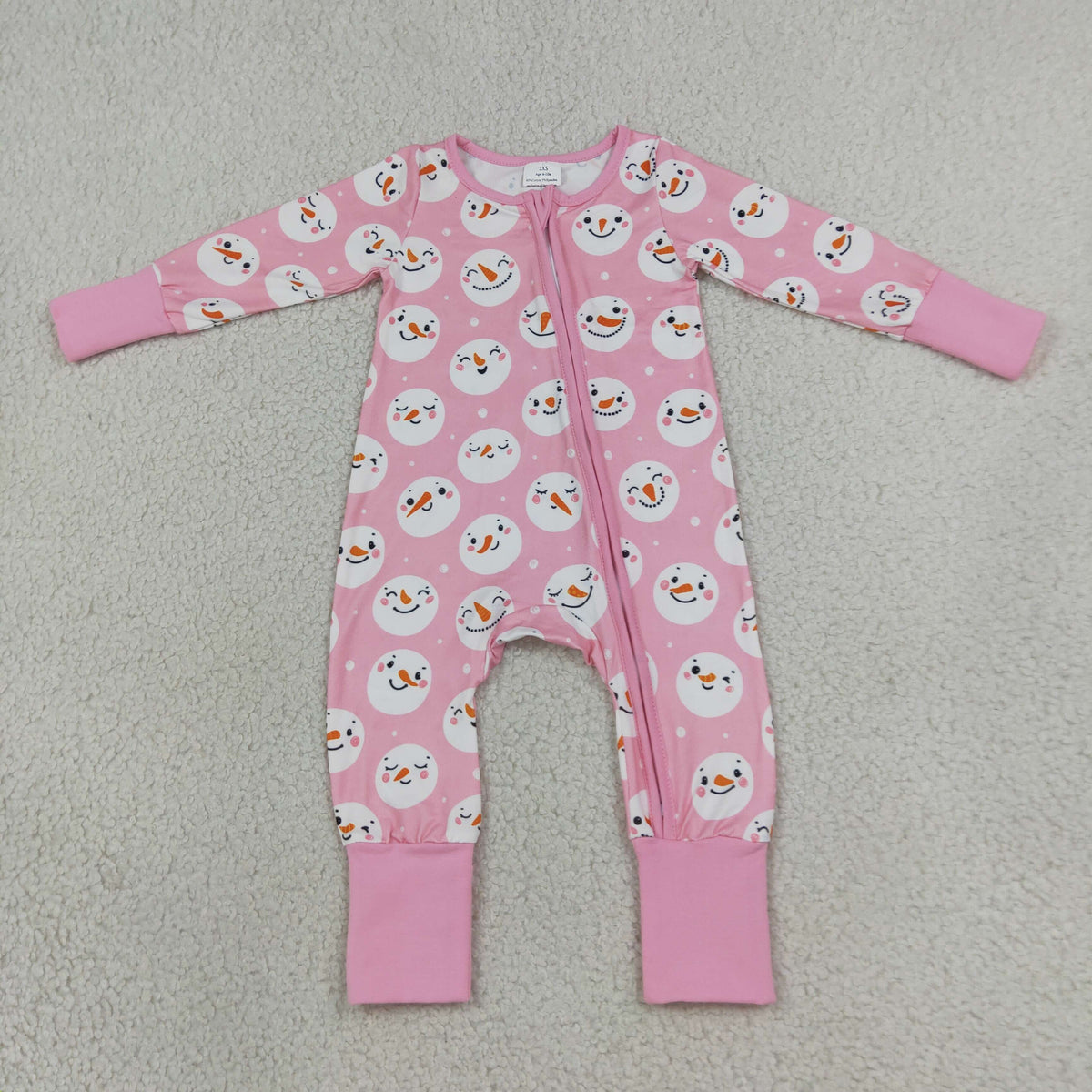 LR3165 Christmas Snowman Pink Baby Footie Sleepers Romper