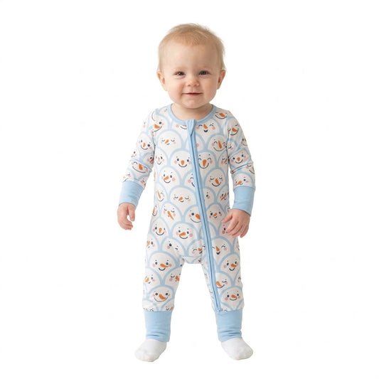 LR3166 Christmas Snowman Blue Color Baby Footie Sleepers Romper 202609 RTS