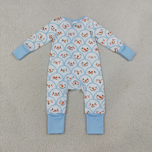 LR3166 Christmas Snowman Blue Color Baby Footie Sleepers Romper 202609 RTS