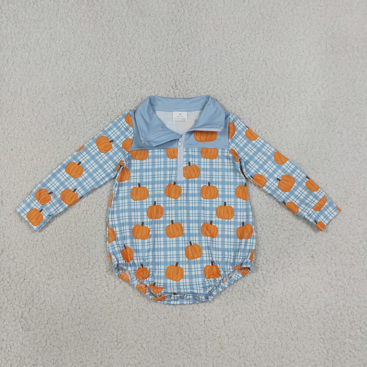 LR3201 Fall Pumpkin Plaid Zipper Baby Boys Romper
