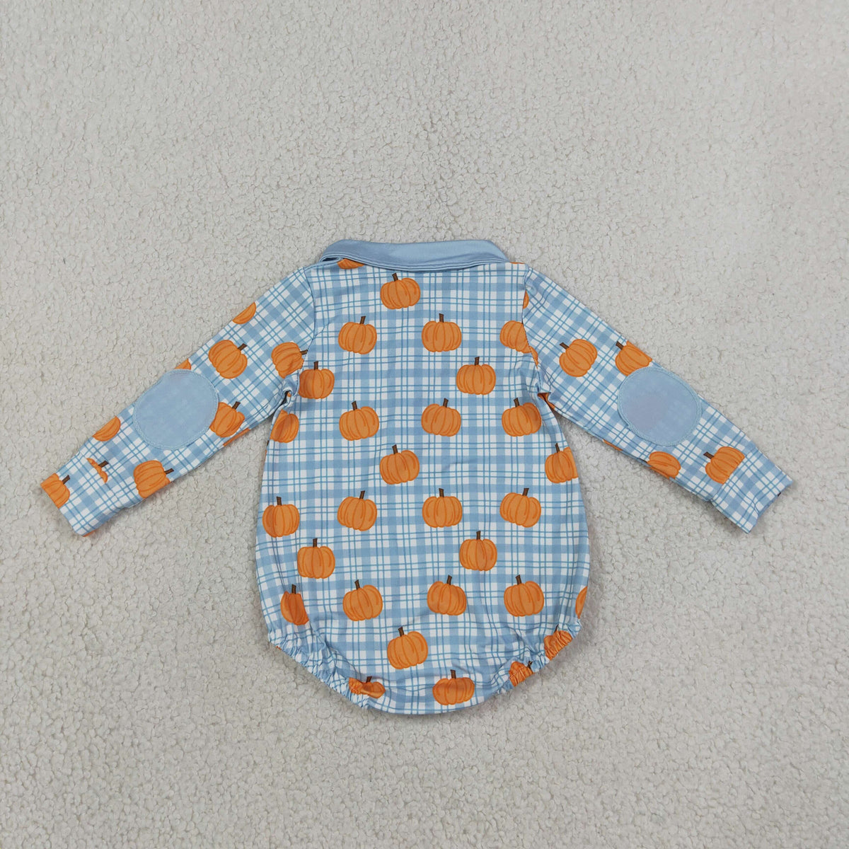 LR3201 Fall Pumpkin Plaid Zipper Baby Boys Romper