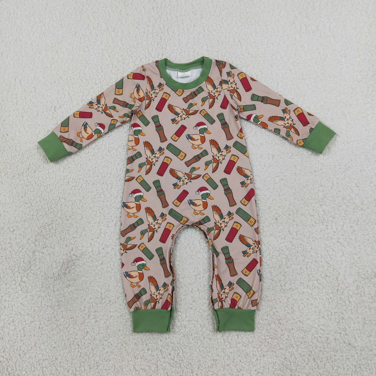 LR3209 Christmas Santa Hat Mallard Ducks Baby Boys Romper