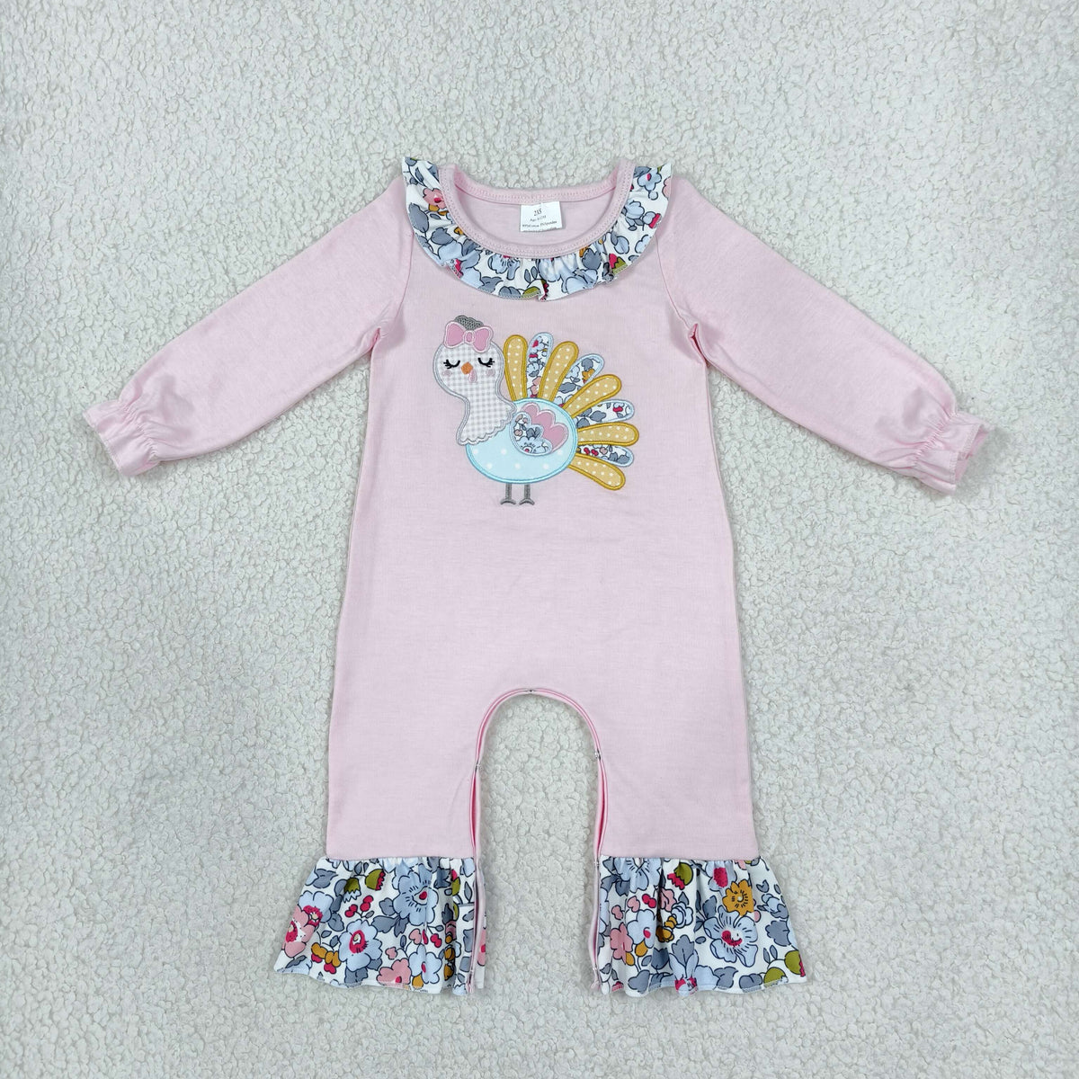 LR3216 Embroidery Thanksgiving Day Turkey Flower Baby Girls Romper