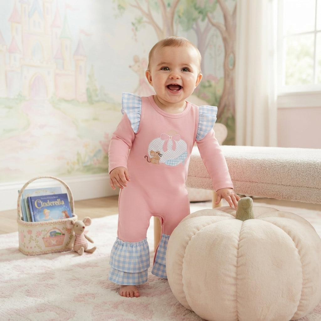 LR3217 Fall Pumpkin Mouse High Heel Baby Girls Romper