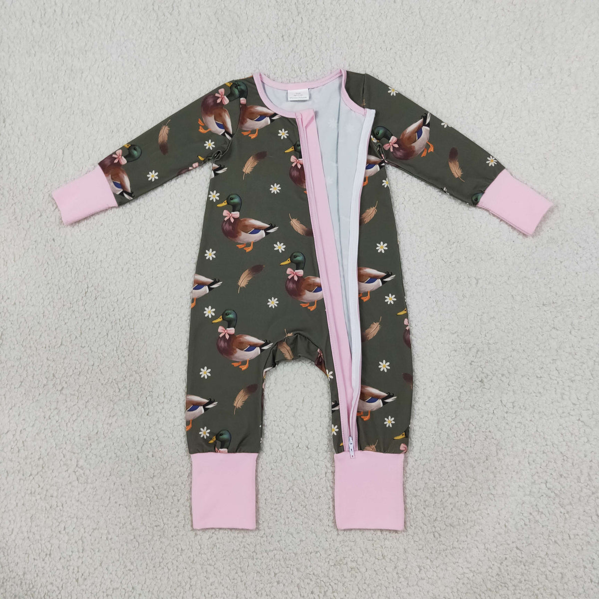 LR3225 Hunting Mallard Ducks Baby Footie Sleepers Romper
