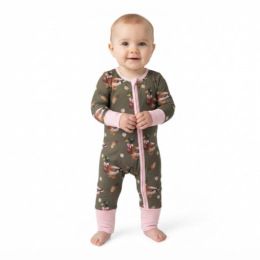 LR3225 Hunting Mallard Ducks Baby Footie Sleepers Romper