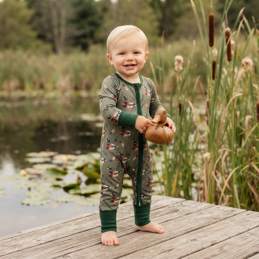 LR3232 Hunting Mallard Ducks Baby Footie Sleepers Romper