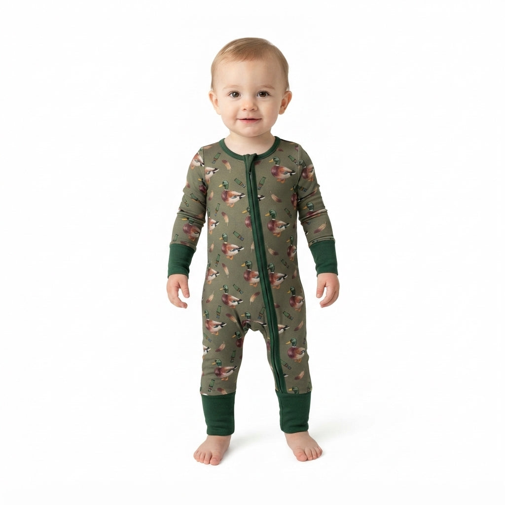 LR3232 Hunting Mallard Ducks Baby Footie Sleepers Romper