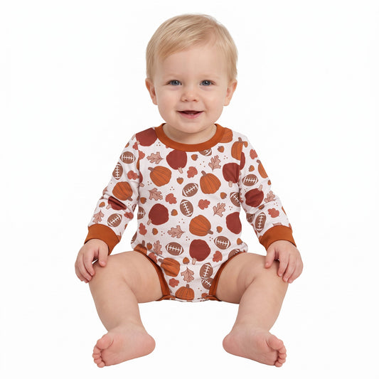 LR3235 Pumpkin Leaves Football Baby Boys Romper 202609 RTS