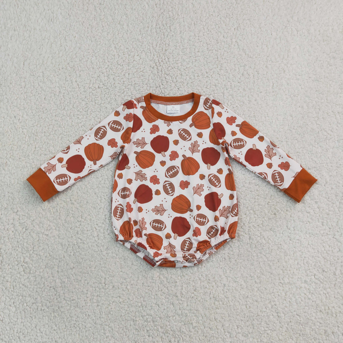 LR3235 Pumpkin Leaves Football Baby Boys Romper 202609 RTS