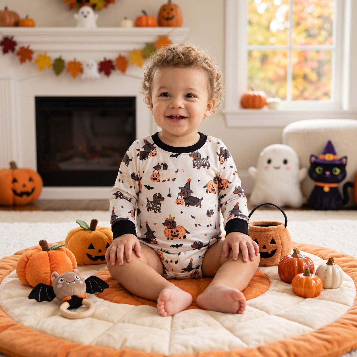 LR3238 Halloween Pumpkin Puppy Ghost Baby Boys Romper 202609 RTS