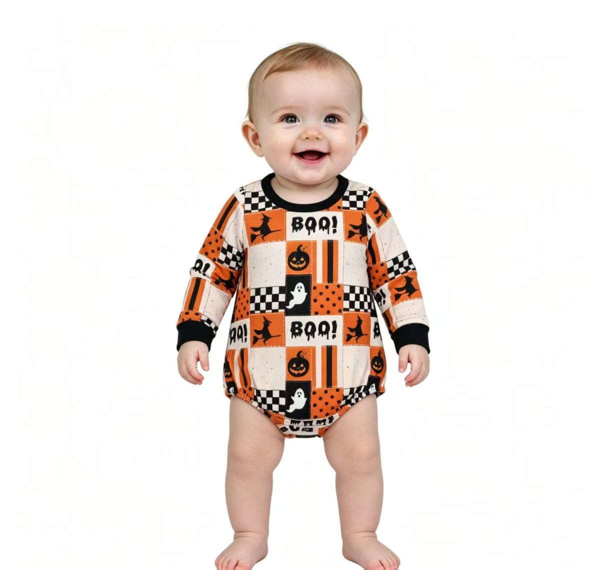 Halloween BOO Pumpkin Plaid Kids Sibling Matching Clothes