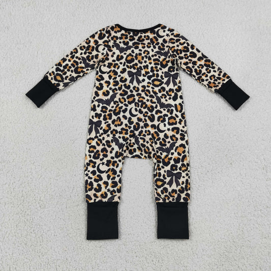 LR3242 Halloween Bat Leopard Baby Footie Sleepers Romper