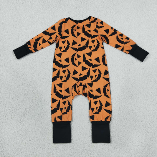 LR3243 Halloween Pumpkin Ghost Baby Footie Sleepers Romper