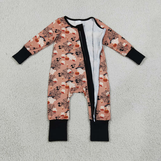 LR3250 Halloween Pumpkin Ghost Baby Footie Sleepers Romper 202609 RTS