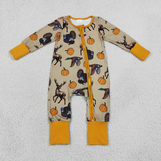 LR3251 Hunting Pumpkin Baby Footie Sleepers Romper