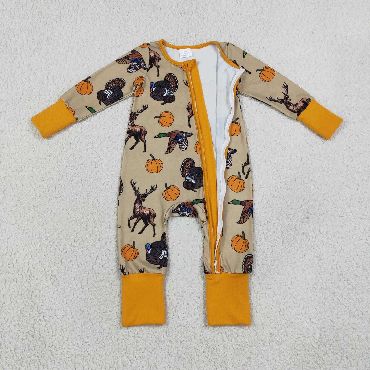LR3251 Hunting Pumpkin Baby Footie Sleepers Romper