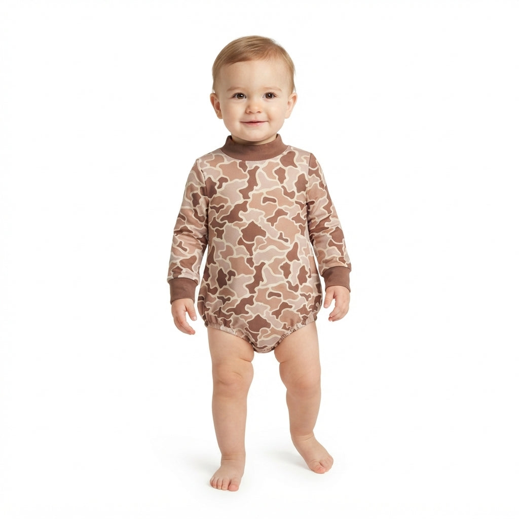 LR3263 Hunting Camo Middle Neckline Baby Bubble Romper