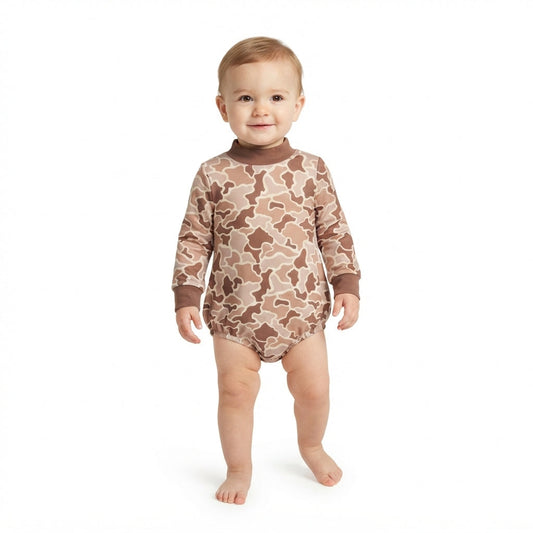 LR3263 Hunting Camo Middle Neckline Baby Bubble Romper