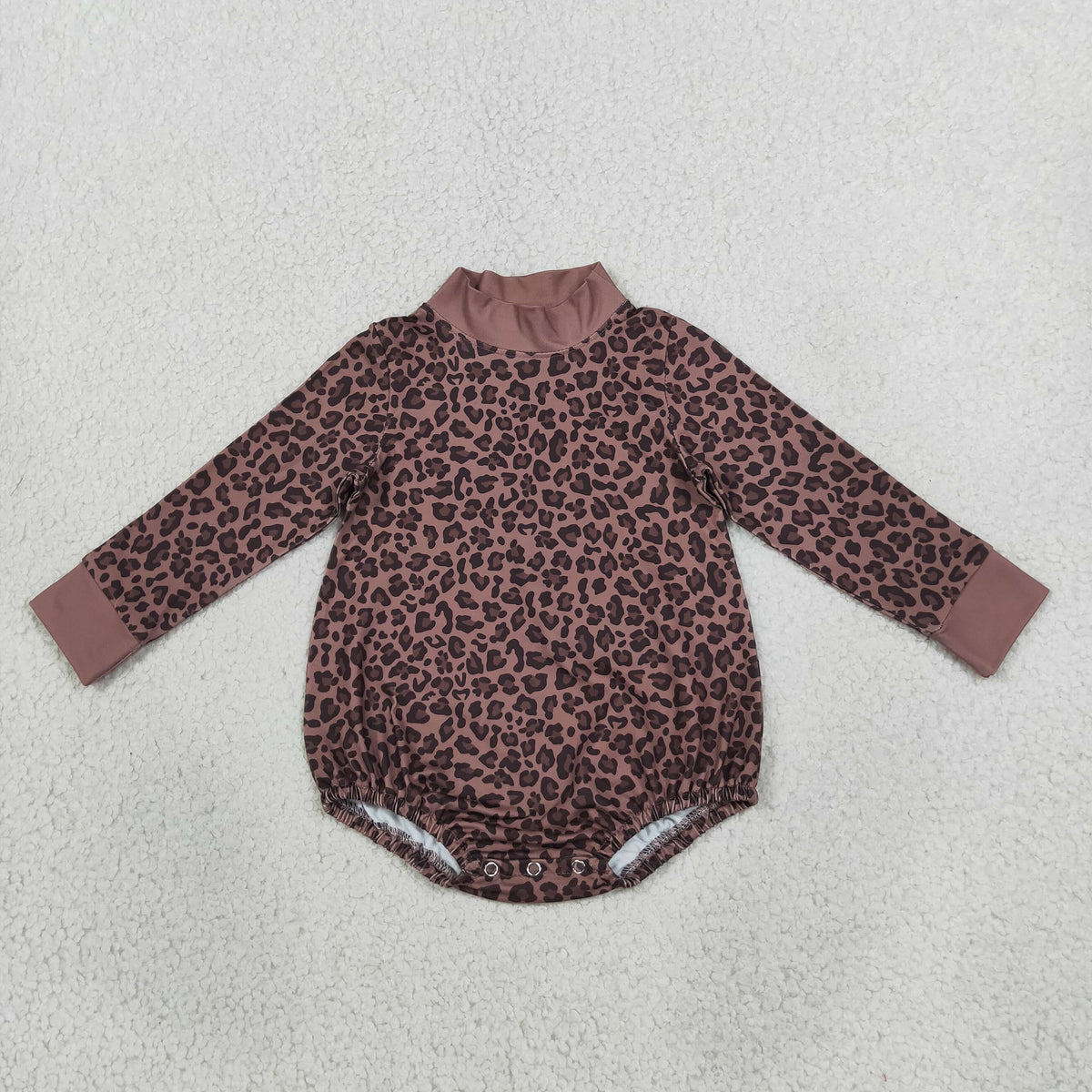 LR3264 Leopard Print Middle Neckline Baby Bubble Romper