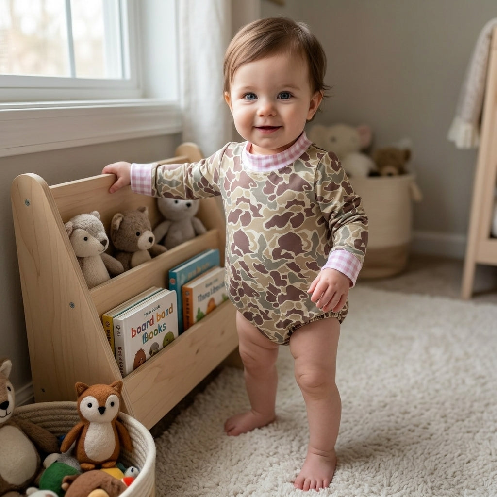 LR3280 Hunting Camo Mockneck Baby Bubble Romper