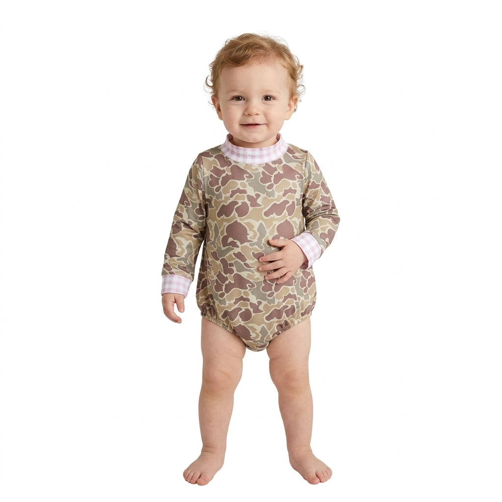 LR3280 Hunting Camo Mockneck Baby Bubble Romper