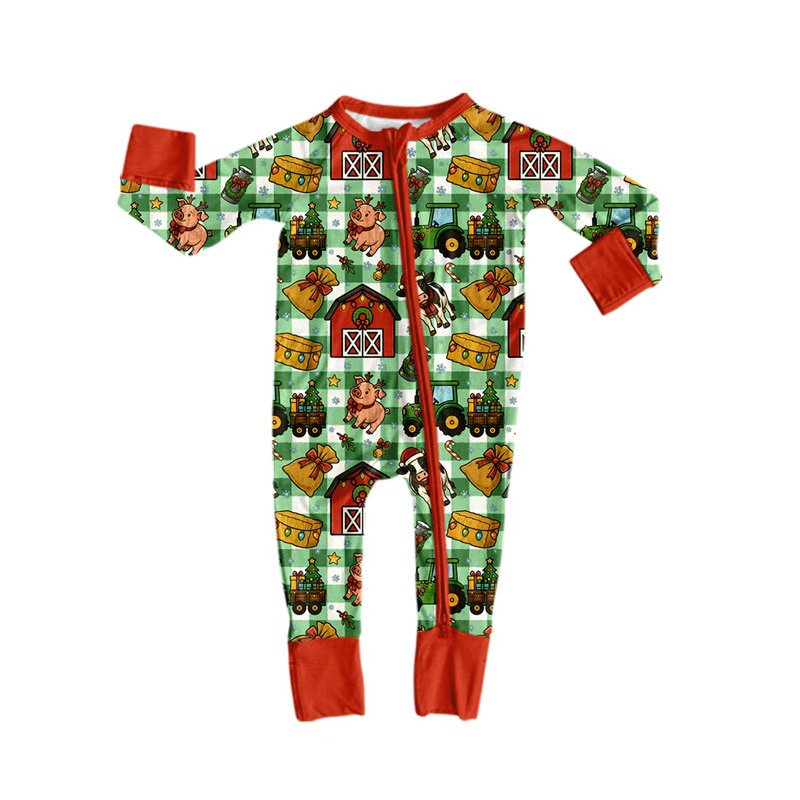Preorder MOQ 5 pcs Each Style Christmas Farm Animals Plaid Kids Matching Clothes