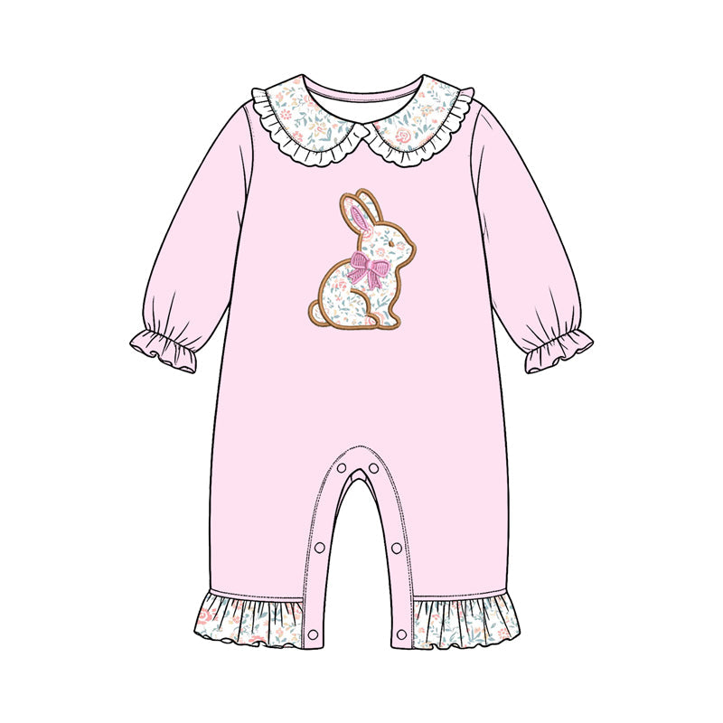 Preorder MOQ 5 pcs Each Style Easter Bunny Floral Bow Doll Collar Pink Kids Matching Clothes