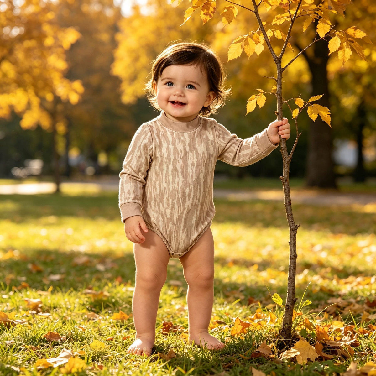 LR3306 Hunting Camo Middle Neckline Yoga Baby Bubble Romper