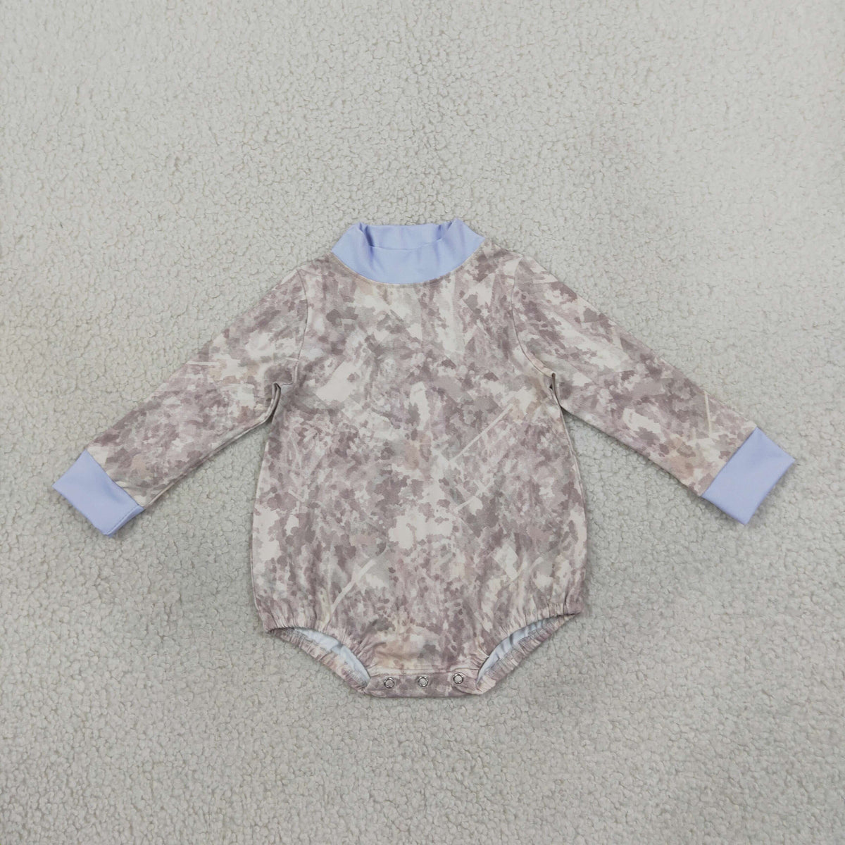 LR3307 Hunting Camo Blue Middle Neckline Yoga Baby Bubble Romper