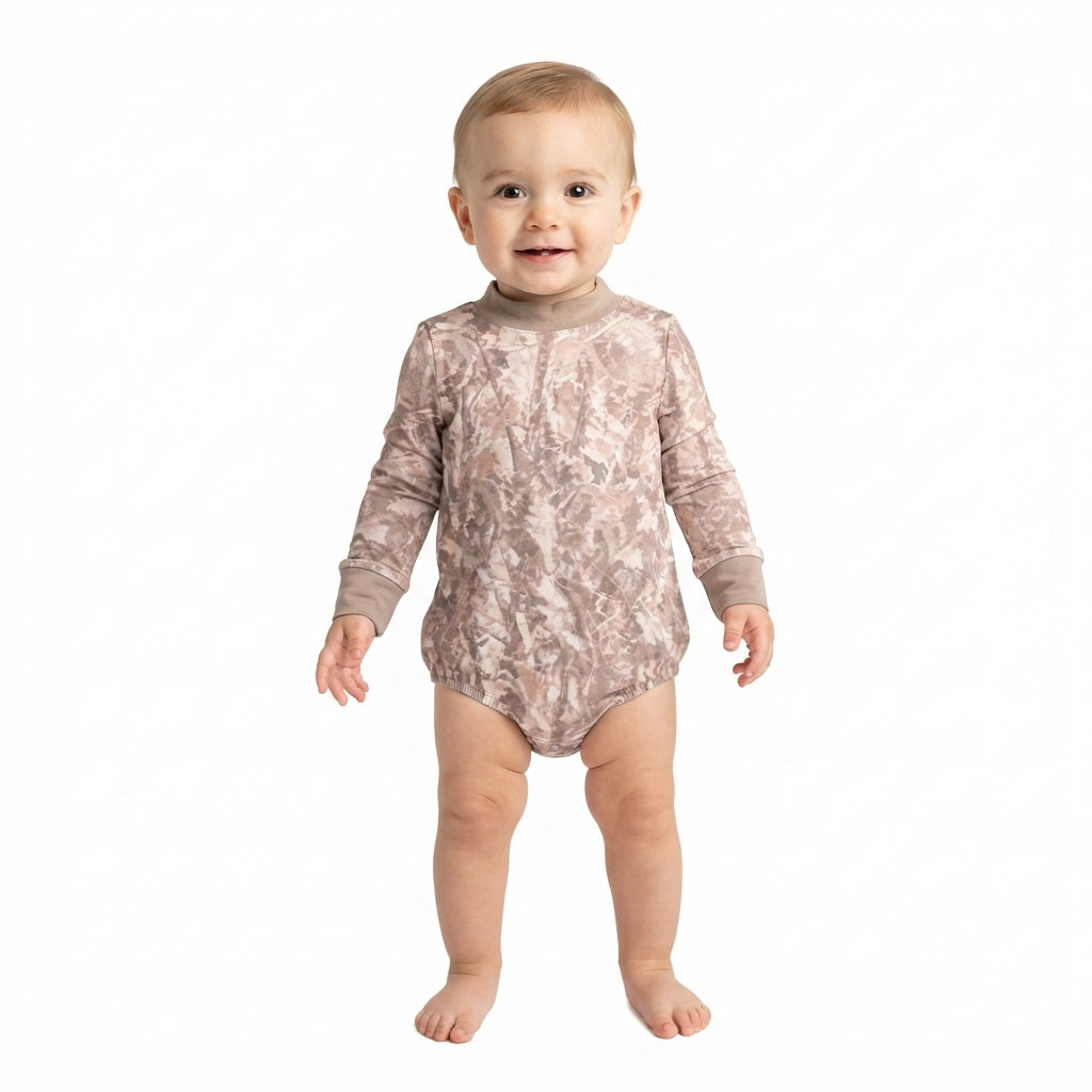 LR3308 Hunting Leaves Camo Middle Neckline Yoga Baby Bubble Romper