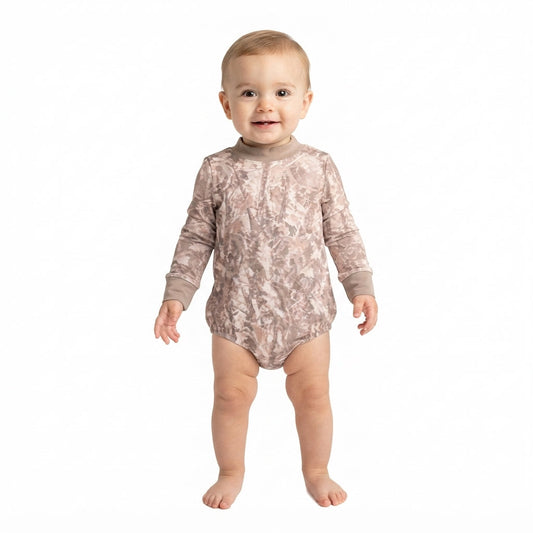 LR3308 Hunting Leaves Camo Middle Neckline Yoga Baby Bubble Romper