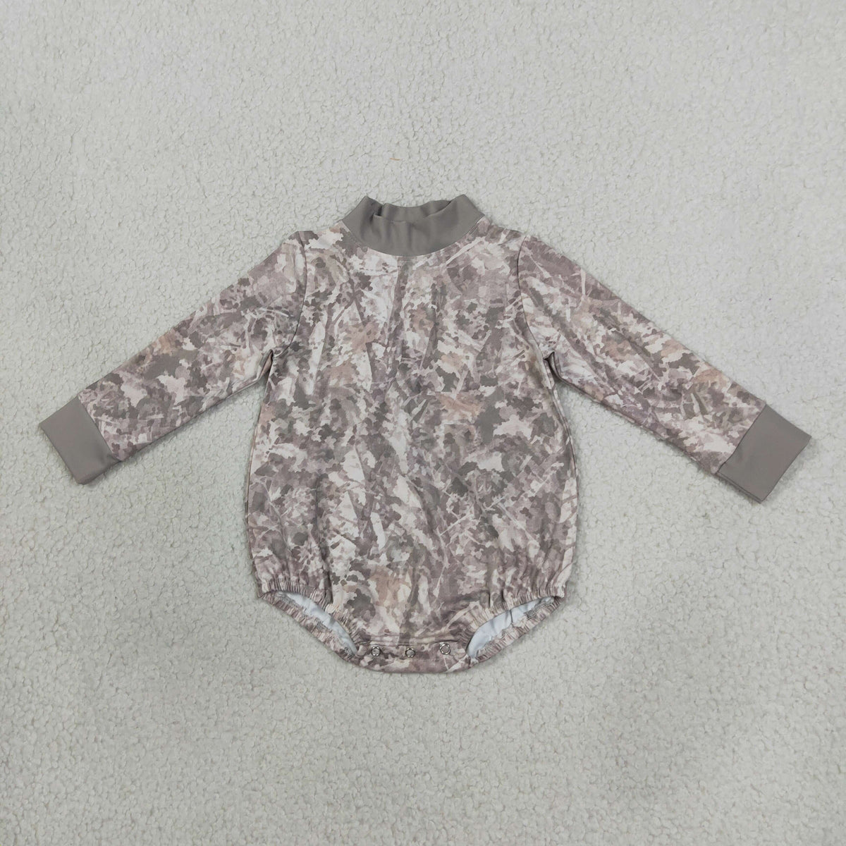 LR3308 Hunting Leaves Camo Middle Neckline Yoga Baby Bubble Romper