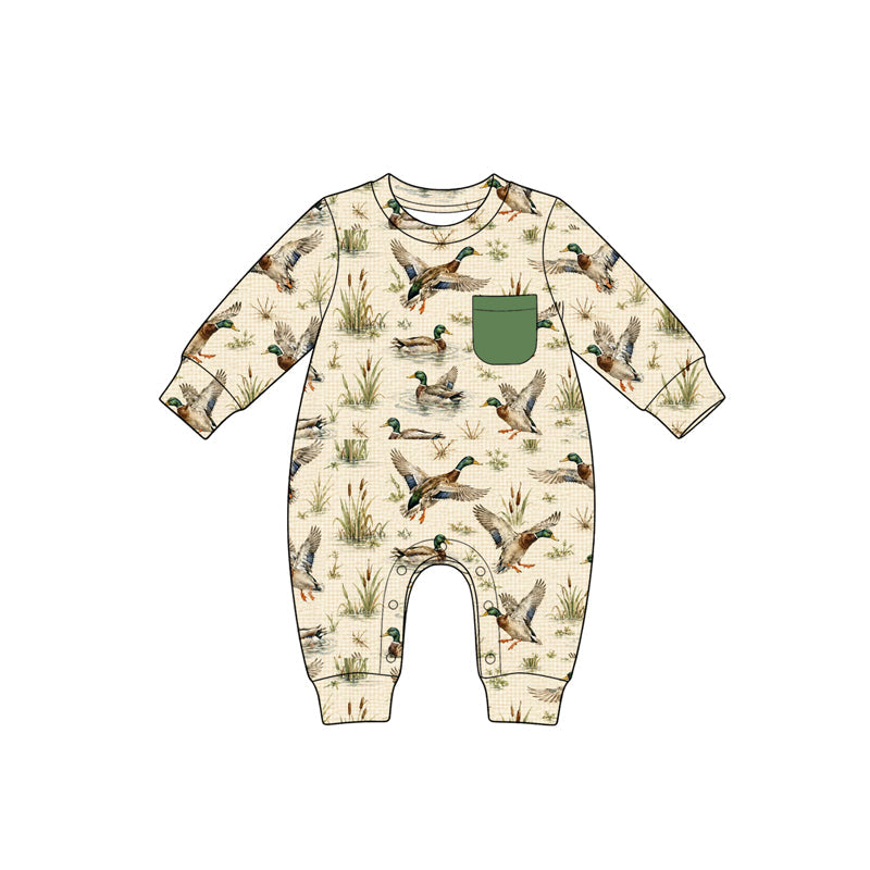Preorder MOQ 5 pcs LR3327 Mallard Duck Print Baby Boys Romper 202609
