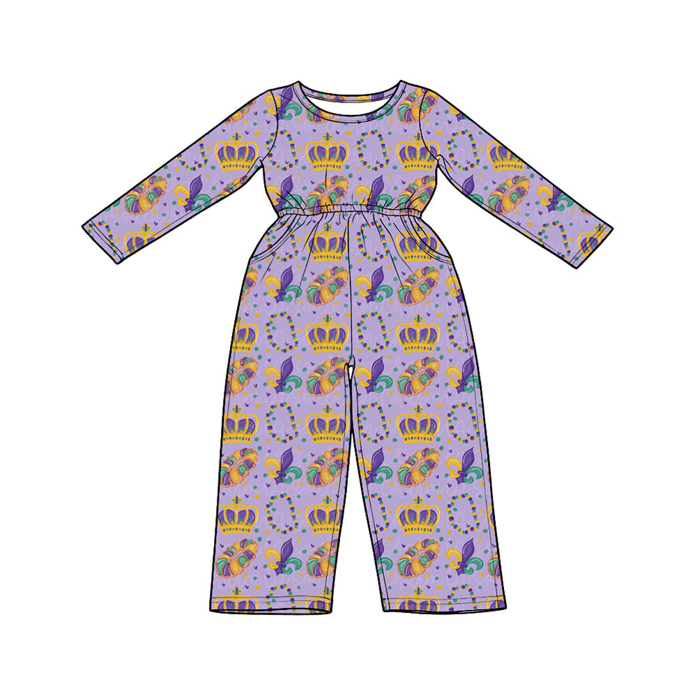 Preorder MOQ 5 pcs Each Style Mardi Gras Girl's Jumpsuit & Scallop Edge Set Kids Matching Clothes 202609