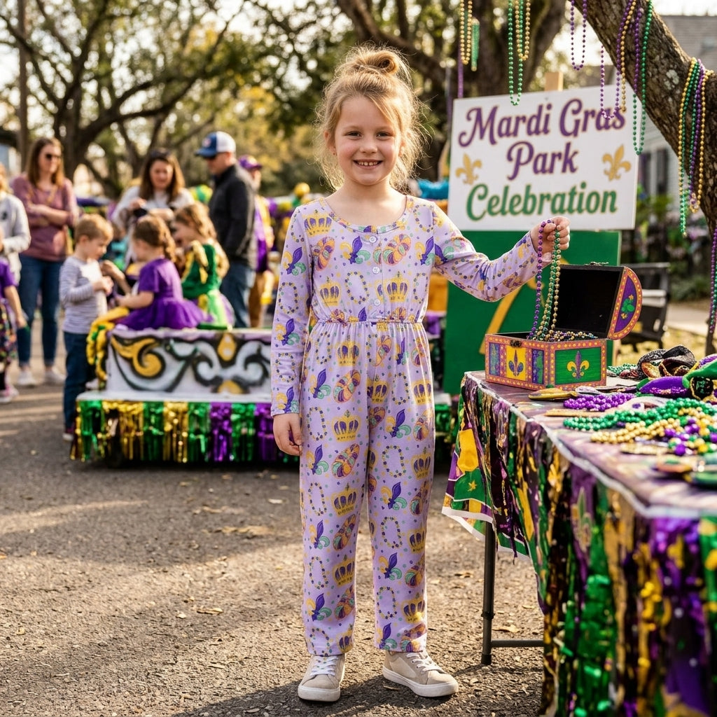 LR2828 Mardi Gras Dount Girl's Jumpsuit