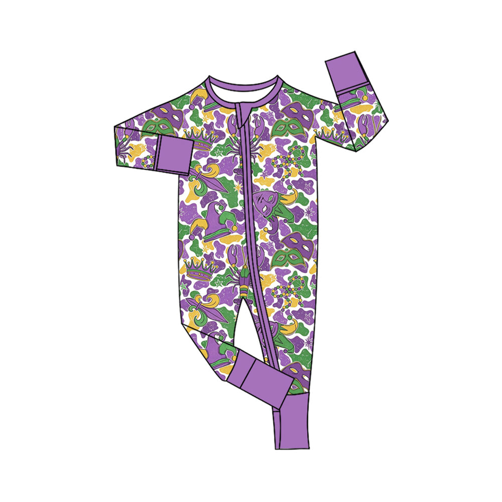 Preorder MOQ 5 pcs Each Style Mardi Gras Mask Camo Boys Pajamas Outfits Kids Matching Clothes 202609