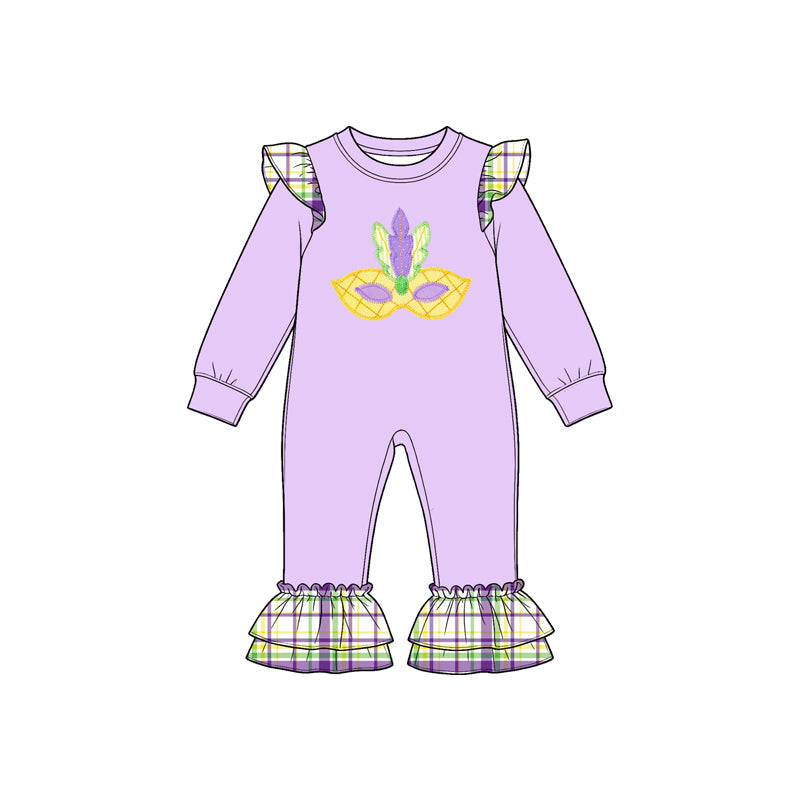 Preorder MOQ 5 pcs Each Style Mardi Gras Mask Print Plaid Ruffles Kids Matching Clothes