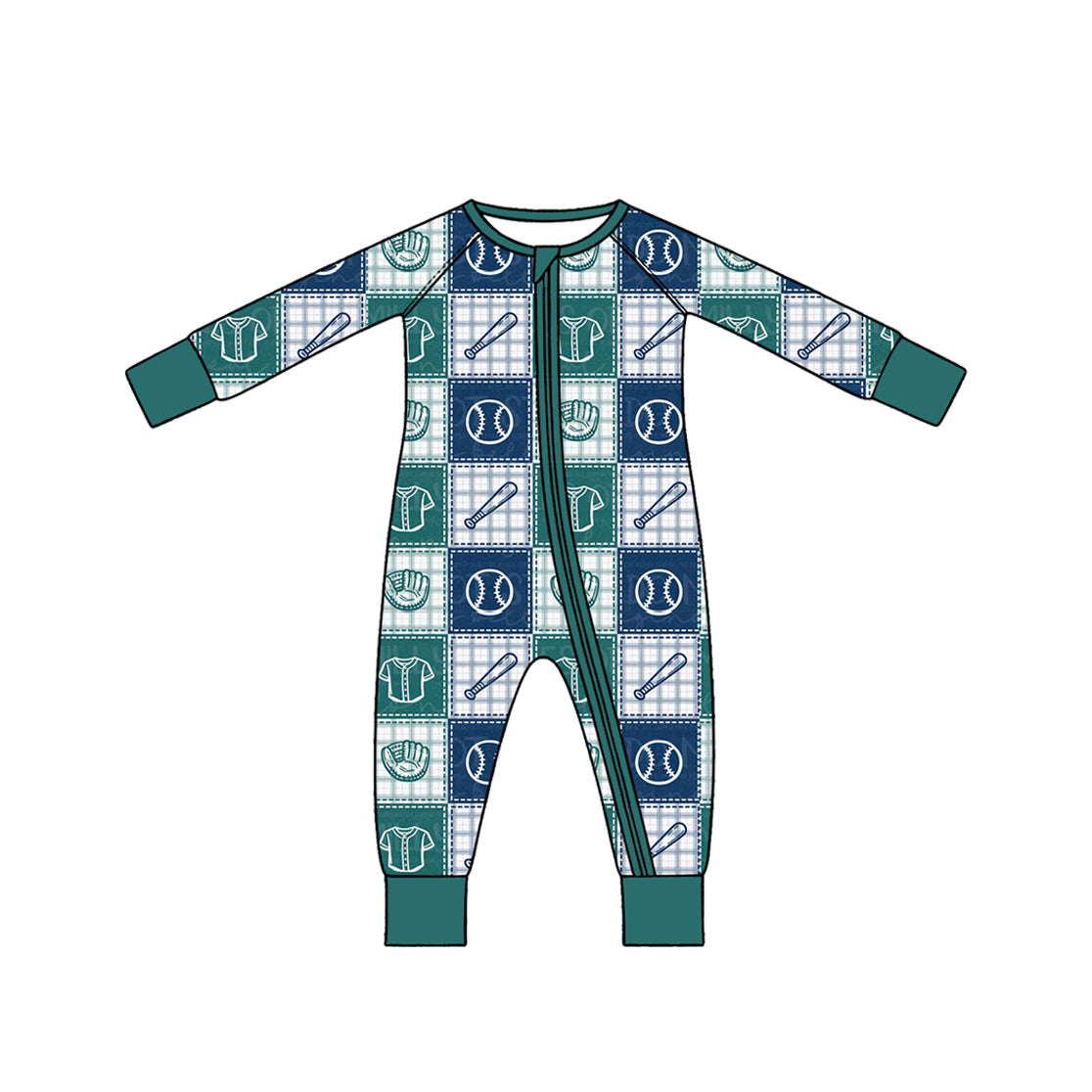 Preorder MOQ 5 pcs Each Style Baseball Blue Green Plaid Pajamas Kids Matching Clothes