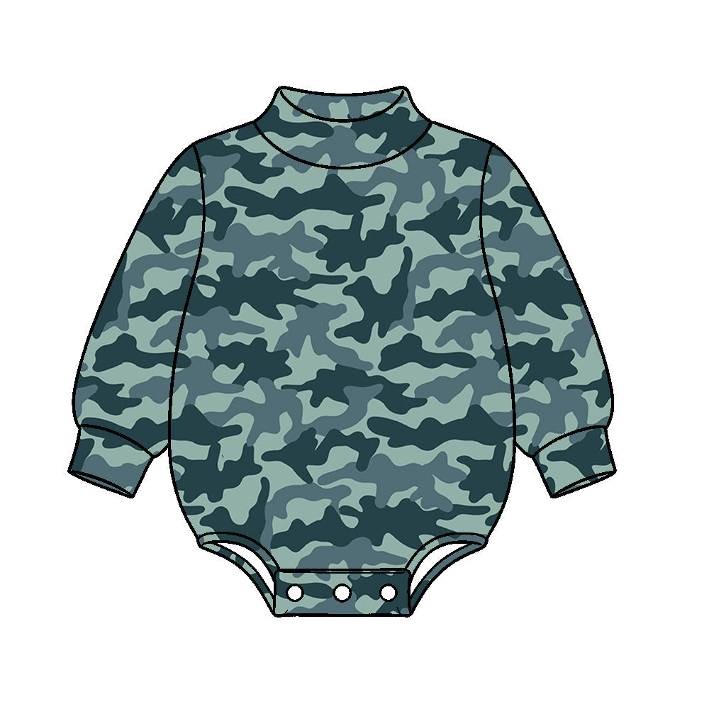 Preorder MOQ 5 pcs Each Style Hunting Camo Mockneck Baby Bubble Romper Kids Matching Clothes