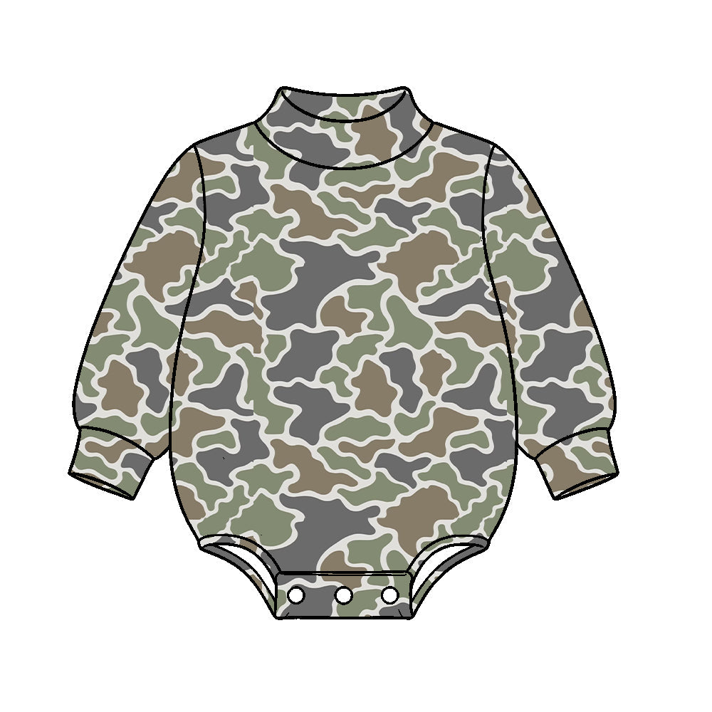 Preorder MOQ 5 pcs Each Style Hunting Camo Mockneck Baby Bubble Romper Kids Matching Clothes