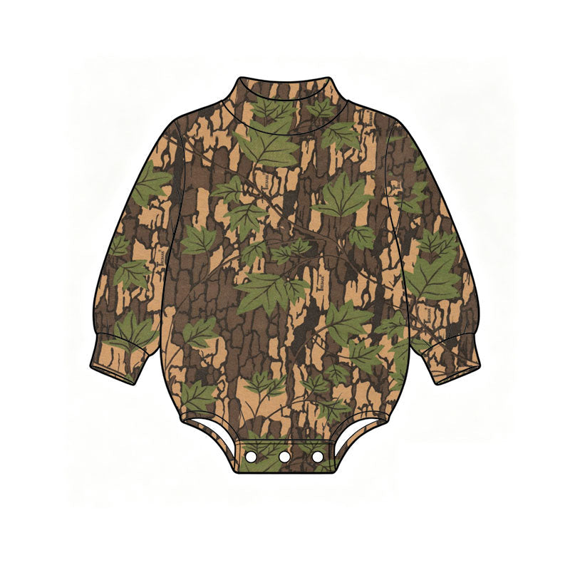 Preorder MOQ 5 pcs Each Style Hunting Camo Leaves Mockneck Baby Bubble Romper Kids Matching Clothes
