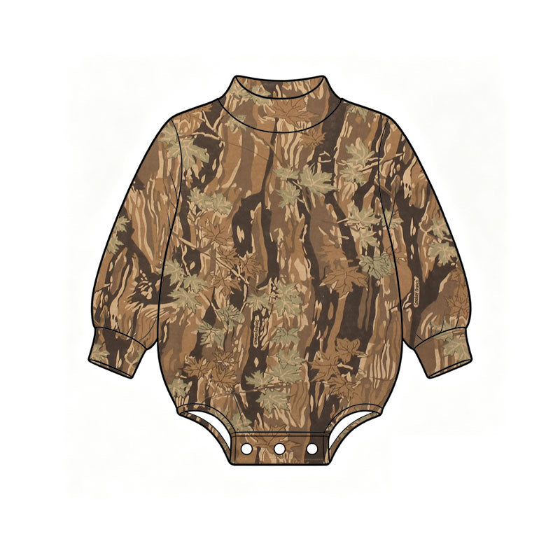 Preorder MOQ 5 pcs Each Style Hunting Camo Leaves Mockneck Baby Bubble Romper Kids Matching Clothes