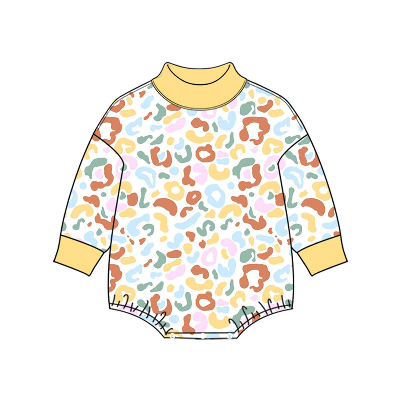 Preorder MOQ 5 pcs Each Style Colorful Leopard Mockneck Baby Bubble Romper Kids Matching Clothes