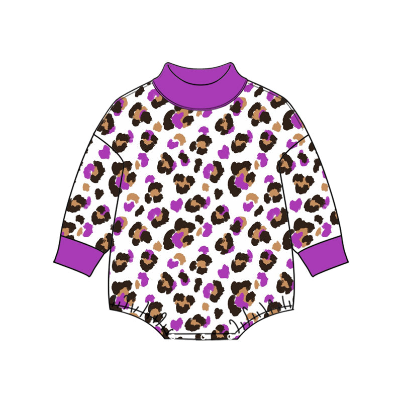 Preorder MOQ 5 pcs Each Style Colorful Leopard Mockneck Baby Bubble Romper Kids Matching Clothes