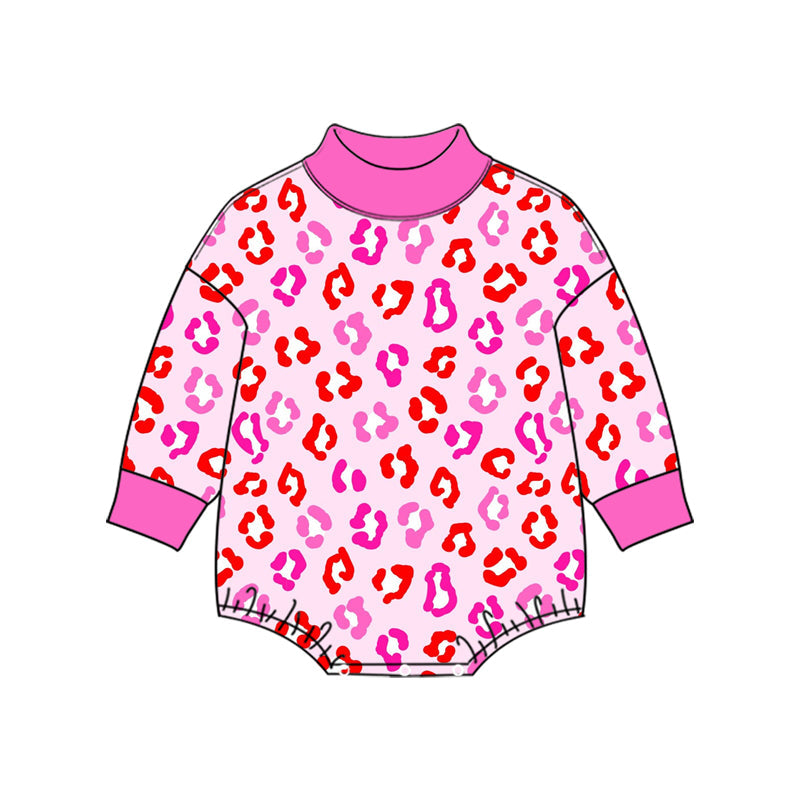 Preorder MOQ 5 pcs Each Style Colorful Leopard Mockneck Baby Bubble Romper Kids Matching Clothes